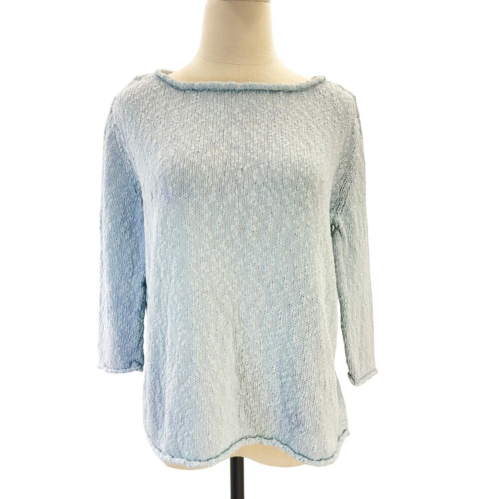 Eileen Fisher Light Blue Textured Cotton Knit Sweater Women's Medium